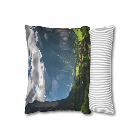 Lauterbrunnen Valley Switzerland Steep Cliffs Double-Sided Square Cushion Cover