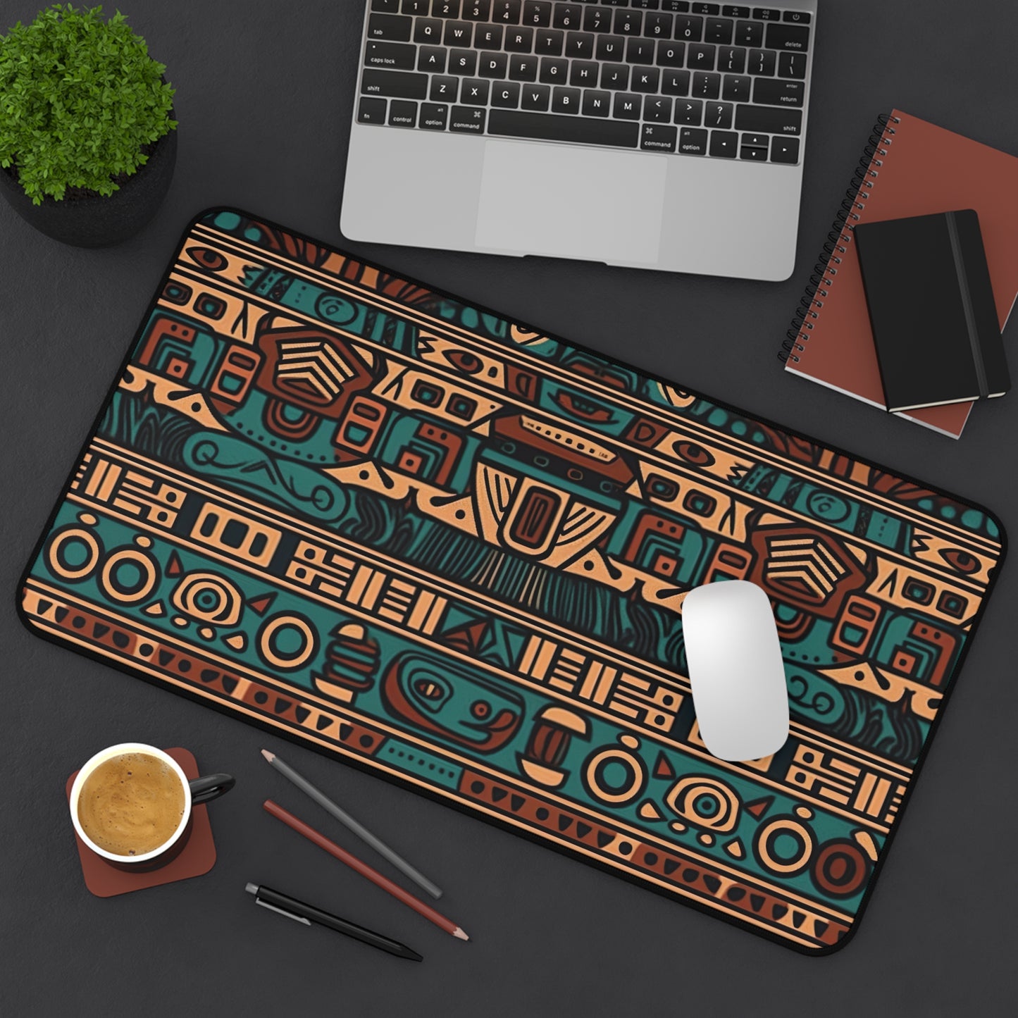 "Stylish Modern Aztec Desk Mat for Cultural Flair and Desk Protection"