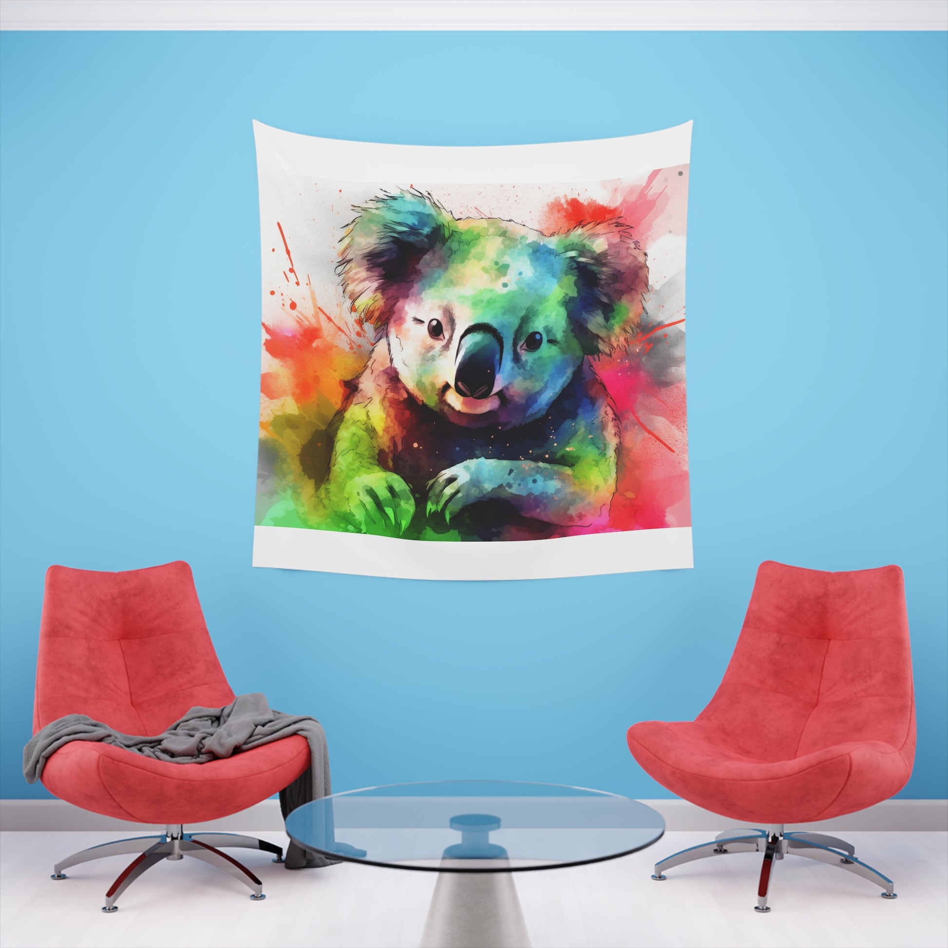 Koala Dreams: A Watercolor Tapestry | Wall Tapestry | All Over Print, AOP, Decor, Halloween, Home & Living, Home Decor, Indoor, Spring Essentials, Sublimation, Tapestry | Prints with Passion