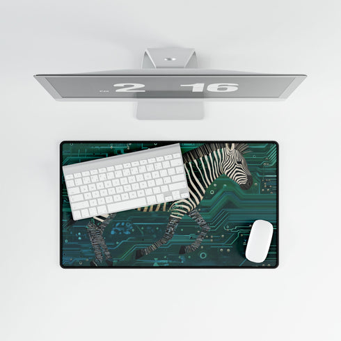 Techno Zebra Running Through Circuits — XL & XXL Desk Mat — Product Detail View 8