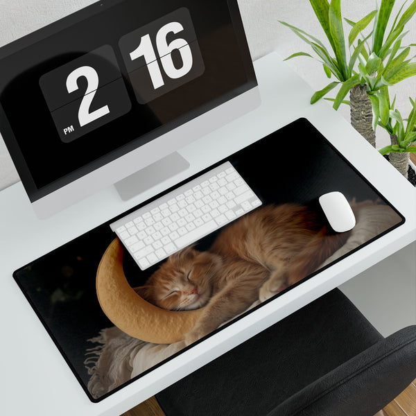 Celestial Cat Sleeping on Crescent Moon XXL Extended Desk Mat – Prints With Passion (View 4)