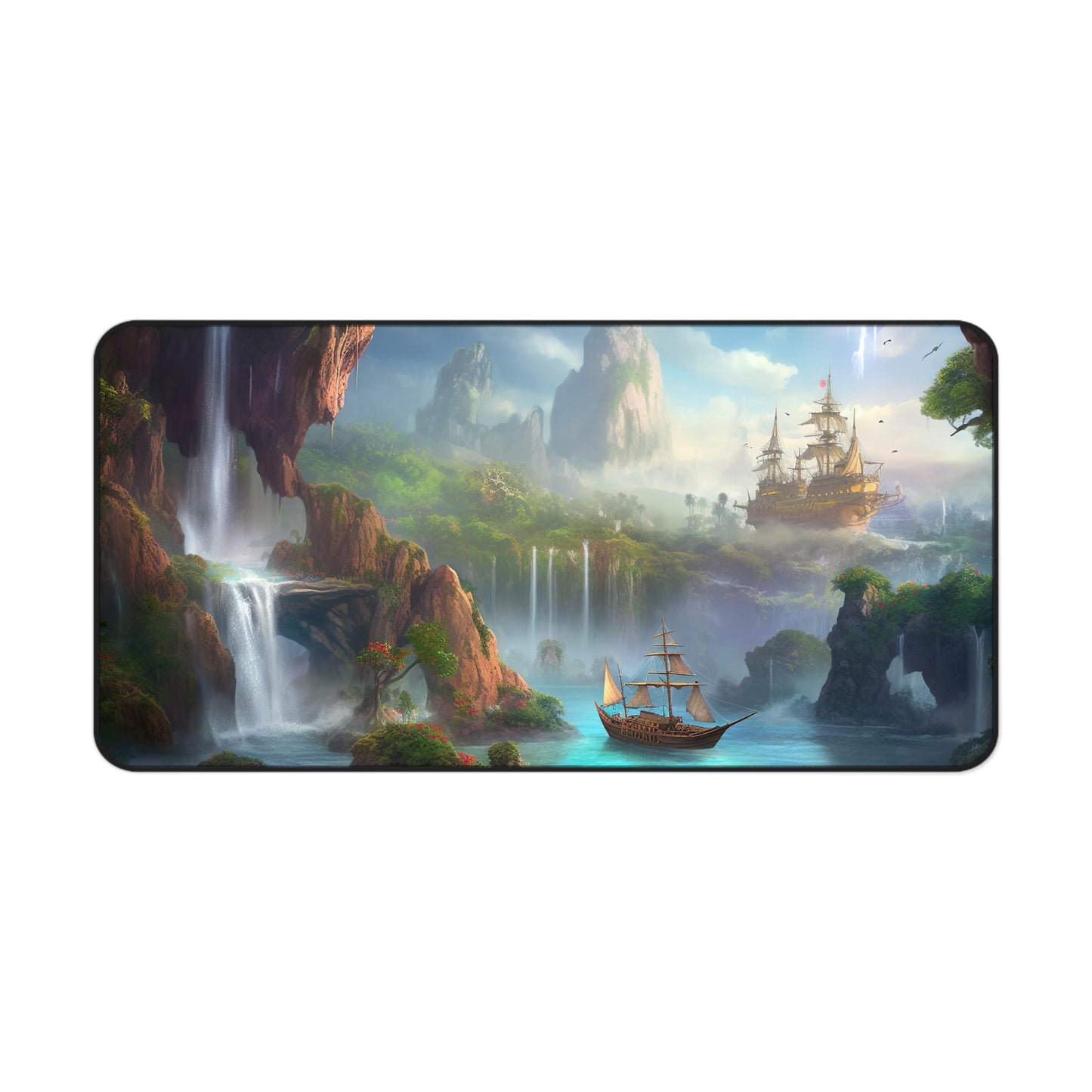 "Magical Neverland Desk Mat - Whimsical workspace accessory with serene depiction of Neverland for inspiration"