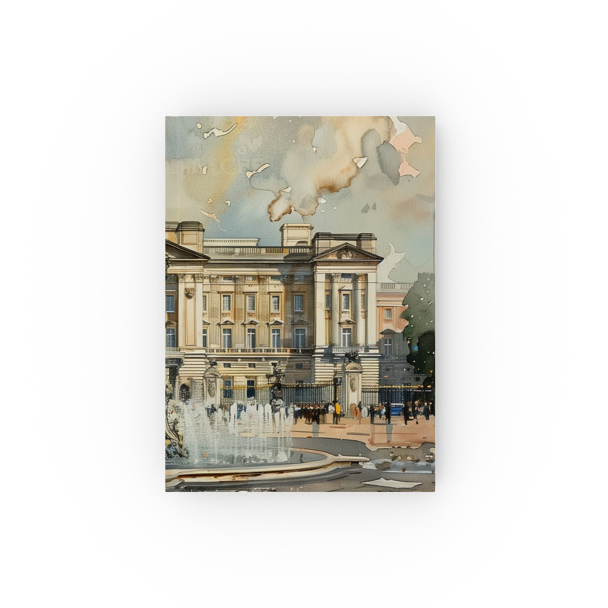 "Royal Reflections Buckingham Palace Journal: Capture royal memories with this elegant watercolor-covered journal, perfect for history buffs and London lovers. High-quality and versatile, makes a great gift! Shop now."