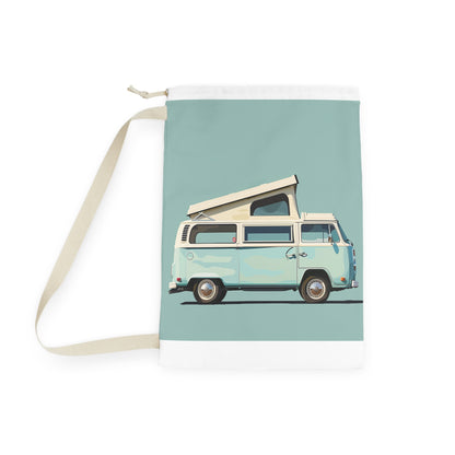 Stylish retro camper van laundry bag for organized laundry room with vintage charm.