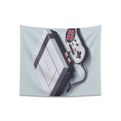 "Game On: A Retro Tapestry - Classic console and pixel art tapestry, perfect for gamers and vintage decor | High-quality and stylish | Available in 34" x 40" and 57" x 57" sizes | Makes a great gift - BenCPrints"