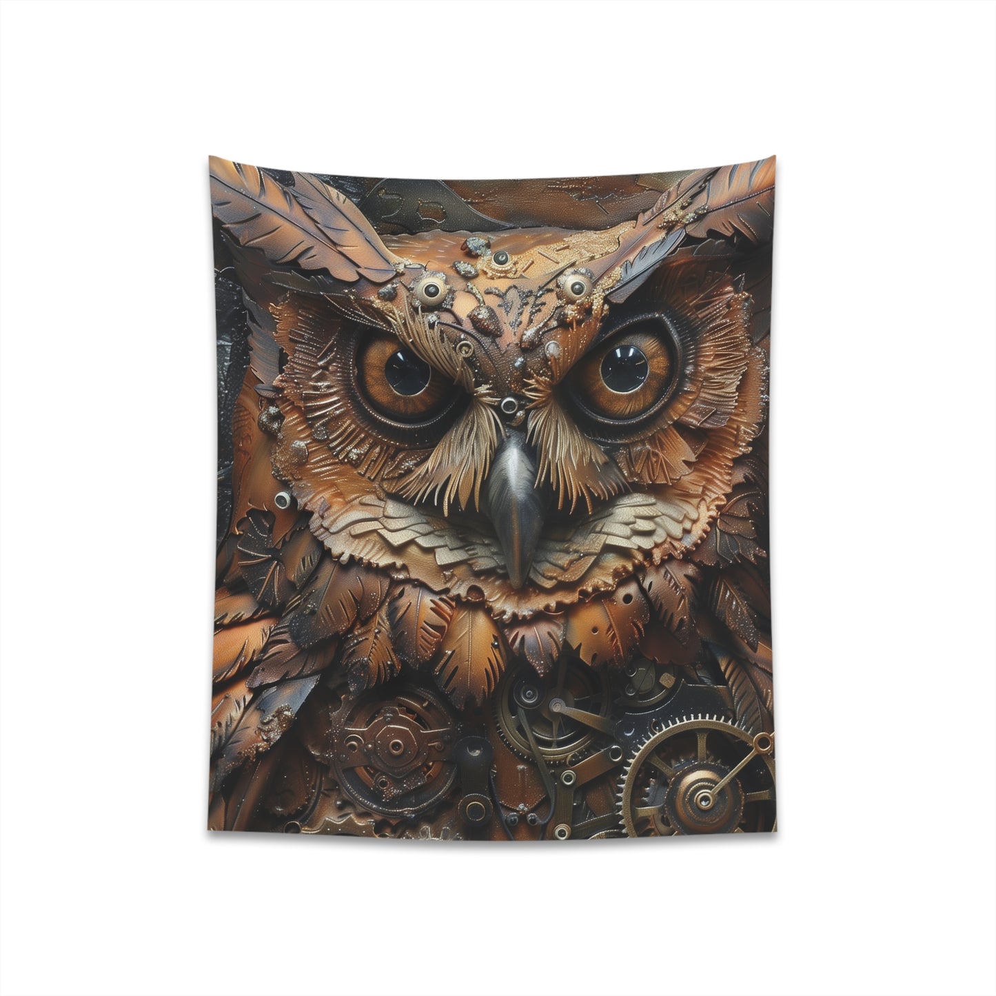 "Steampunk Owl Tapestry: Vintage Industrial Charm with Gears and Clockwork | High-Quality Material | Perfect Gift | Available in 34" x 40" and 57" x 57" | BenCPrints"