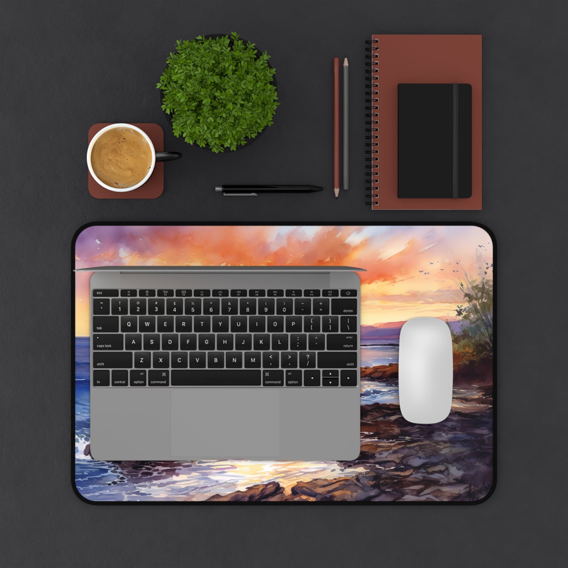 "Ocean Sunrise Desk Mat - Tranquil beach sunrise design to transform workspace and stay inspired"