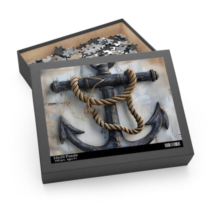 "Rustic anchor and rope nautical jigsaw puzzle for sea lovers and enthusiasts"