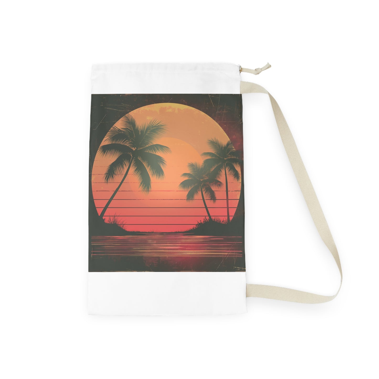 Tropical Sunset Palm Tree Laundry Bag - Chic retro design for a touch of paradise in your laundry room.