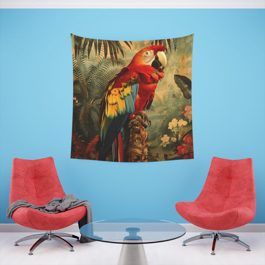 Tropical Serenade: A Parrot Tapestry | Wall Tapestry | All Over Print, AOP, Decor, Halloween, Home & Living, Home Decor, Indoor, Spring Essentials, Sublimation, Tapestry | Prints with Passion