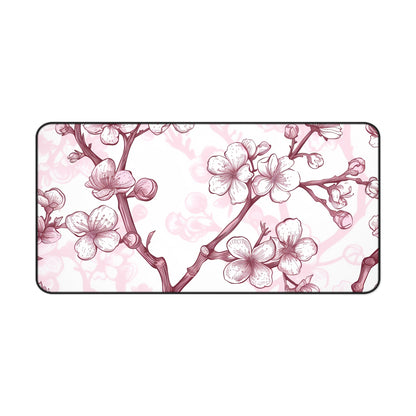 "Cherry Blossom Desk Mat - Beautiful pink and white pattern for elegant office decor"