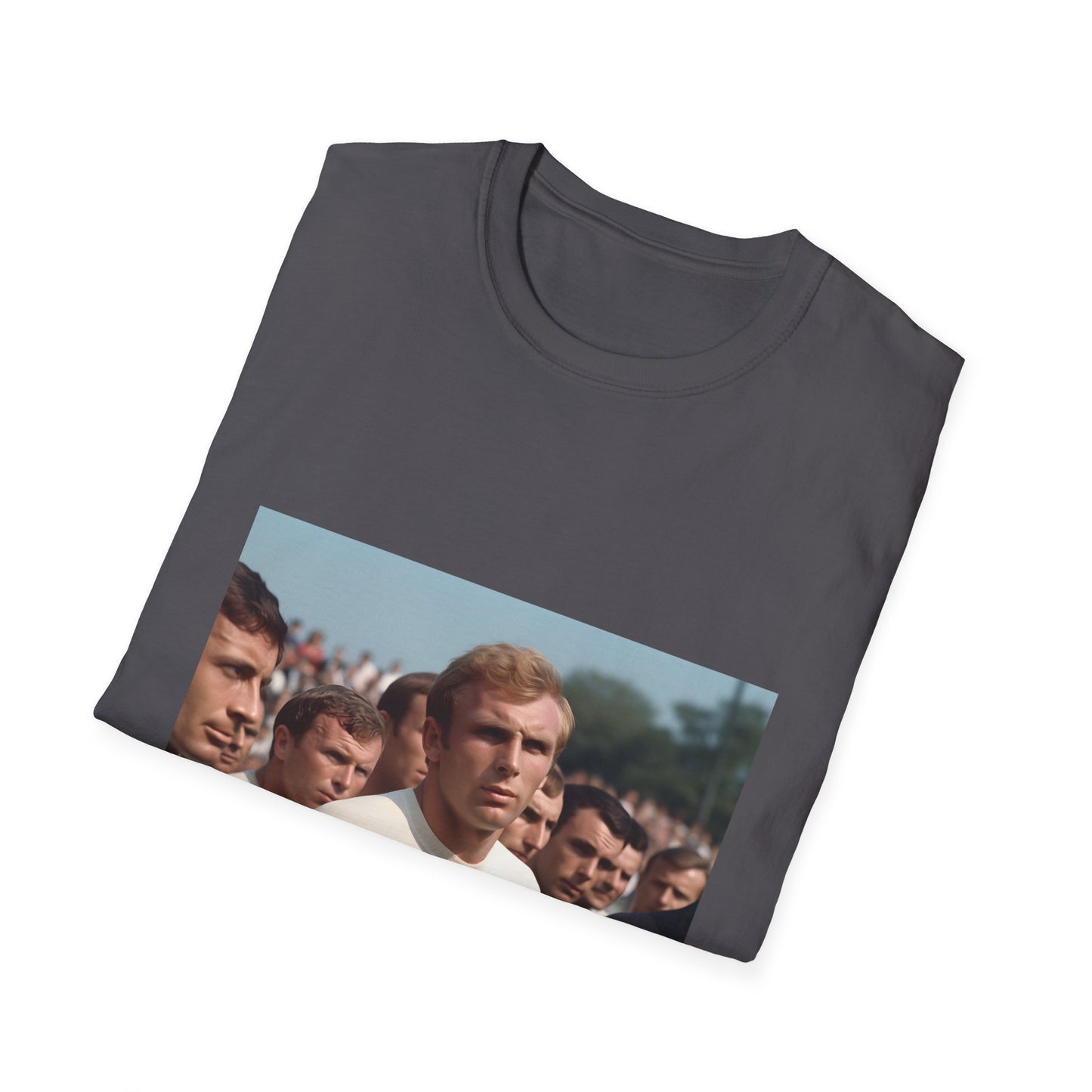 Alt text: "A Captain's Legacy: The Spirit of '66 T-shirt featuring Bobby Moore, commemorating England's 1966 World Cup victory, a timeless design capturing the essence of sporting glory and national pride"