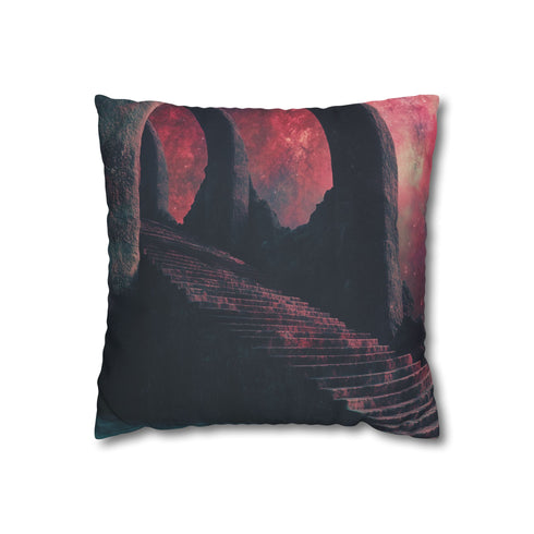 Temple Stairs Disappearing into Cosmos Double-Sided Square Cushion Cover