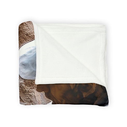 Warrior Carving Time into Rock Wall — Plush Fleece Throw Blanket — Product Detail View 11