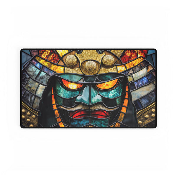 Stained Glass Samurai Mask — XL & XXL Desk Mat — Gaming & Workspace Desk Setup View