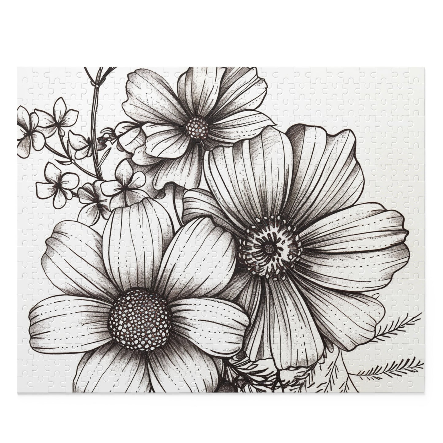 "Floral Garden Jigsaw Puzzle - Hand-drawn flowers for a relaxing evening at home or as a thoughtful gift"