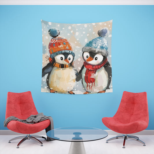 Winter Wonderland: A Penguin Tapestry | Wall Tapestry | All Over Print, AOP, Decor, Halloween, Home & Living, Home Decor, Indoor, Spring Essentials, Sublimation, Tapestry | Prints with Passion