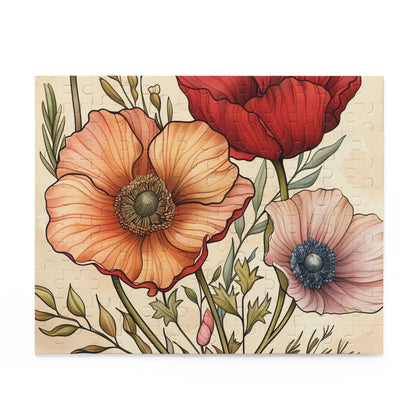 "Delight in Floral Paradise hand-drawn flower jigsaw puzzle with vibrant colors and delicate petals"