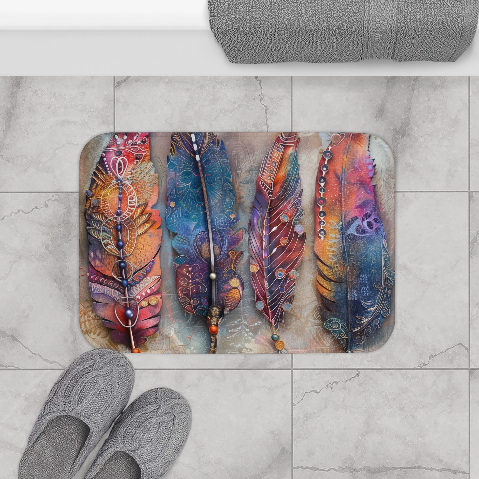 Boho Feather Bath Mat | Bath Mats | Bath, Bathroom, Home & Living, Indoor, Sublimation | Prints with Passion