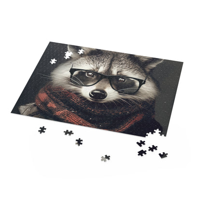 Whimsical raccoon Hipster glasses puzzle - trendy and stylish addition for puzzle lovers