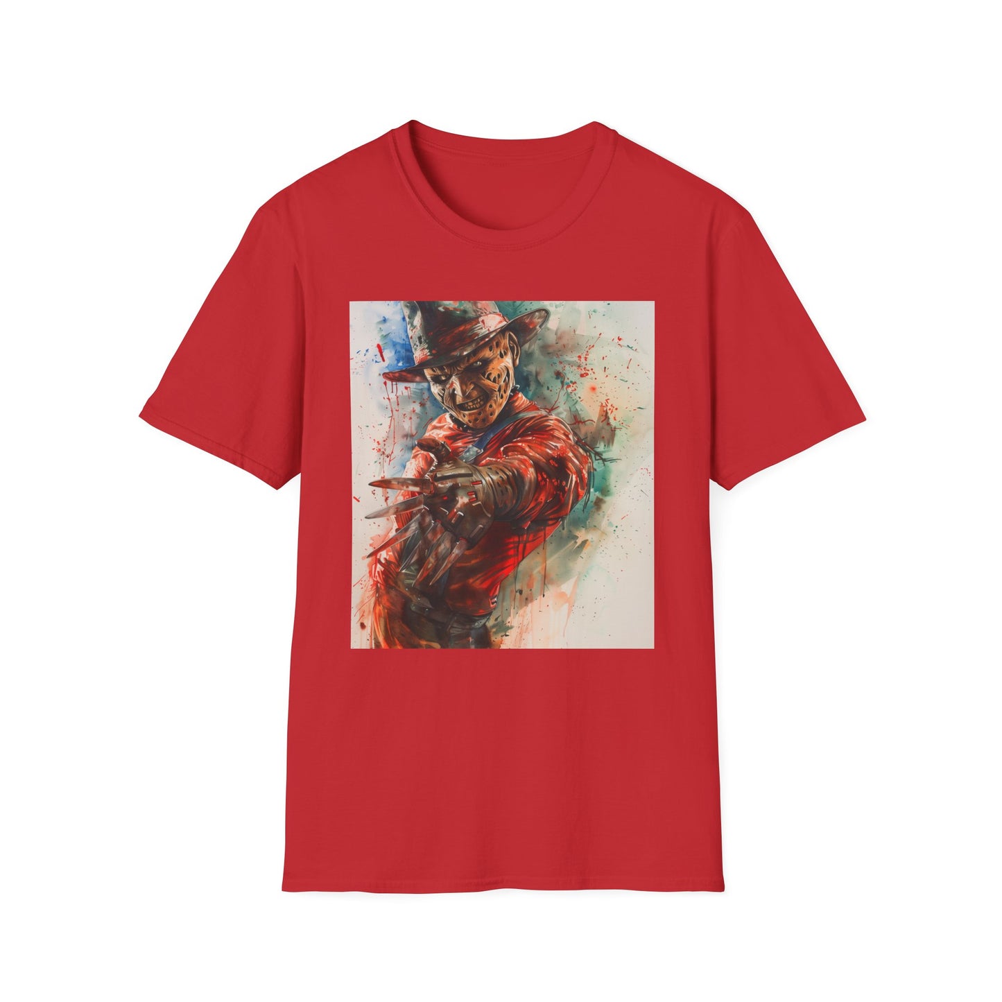 Alt text: "Freddy Krueger t-shirt with menacing visage, perfect for horror fans - Nightmare on Elm Street franchise merchandise"