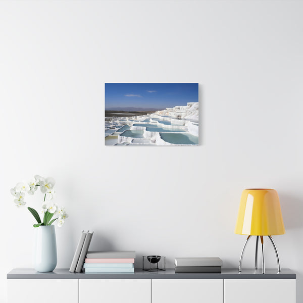 Pamukkale Turquoise Thermal Terraces Sunset Stretched Canvas Wall Art - Product in Use Lifestyle View | Prints With Passion