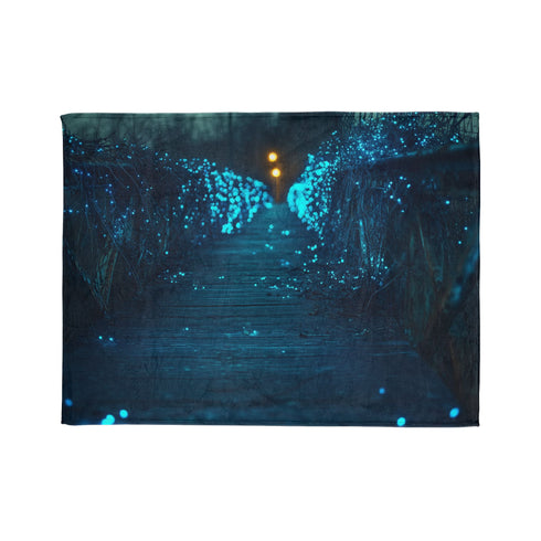 Bioluminescent Vines on a Ghost Bridge — Plush Fleece Throw Blanket — 300 GSM Plush Coral Fleece Texture Close-Up