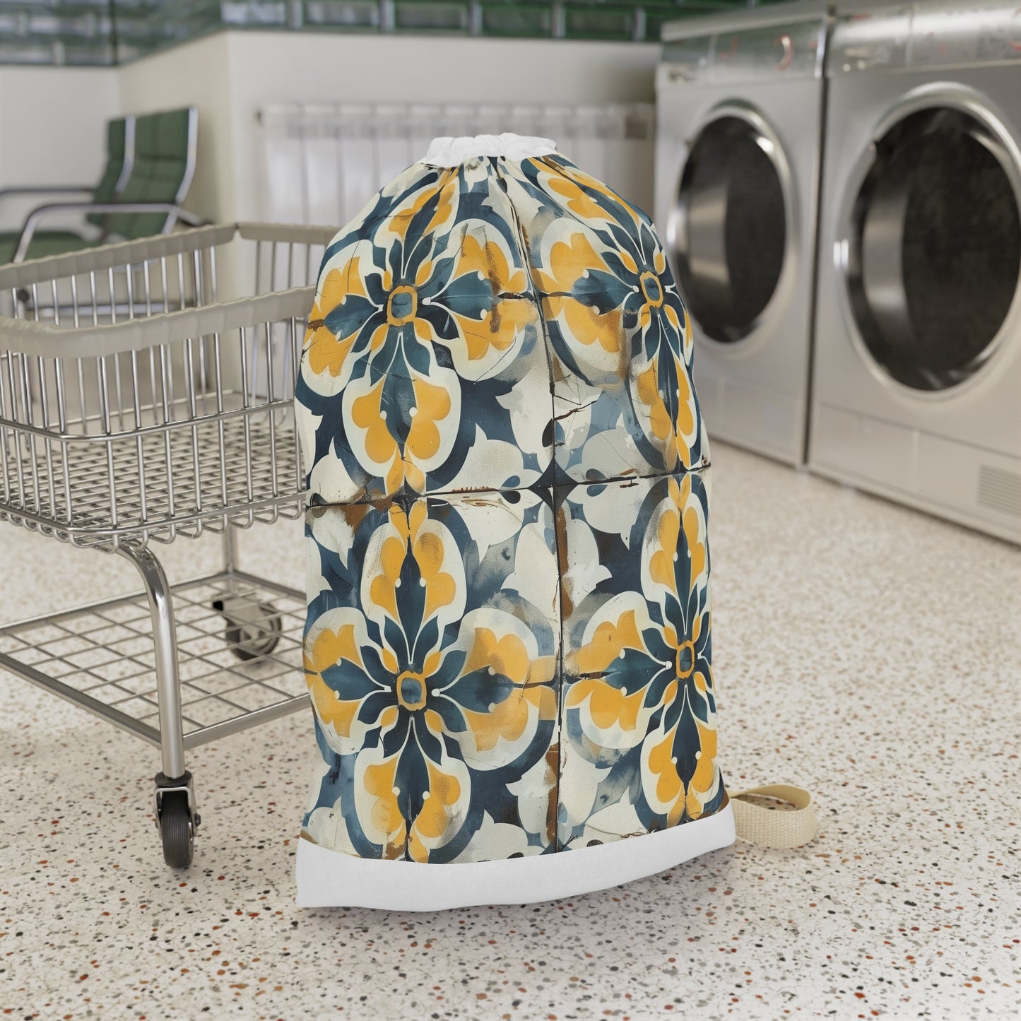 "Artisan Tile Laundry Bag - Stylish seamless pattern adds elegance to your laundry routine"