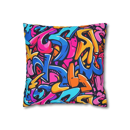 "Neon Urban Graffiti Pillowcase - Vibrant graffiti pattern adds edgy style to bedroom decor"