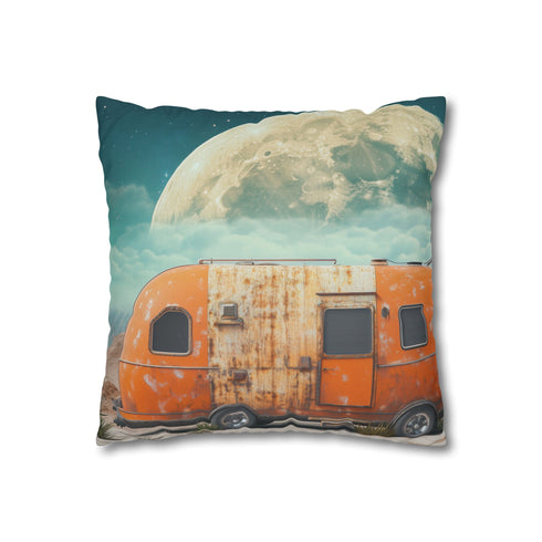 Desert Caravan under Giant Moons (Edition II) — 40×40 Cushion Cover — Double-Sided Back & Concealed Zip Detail