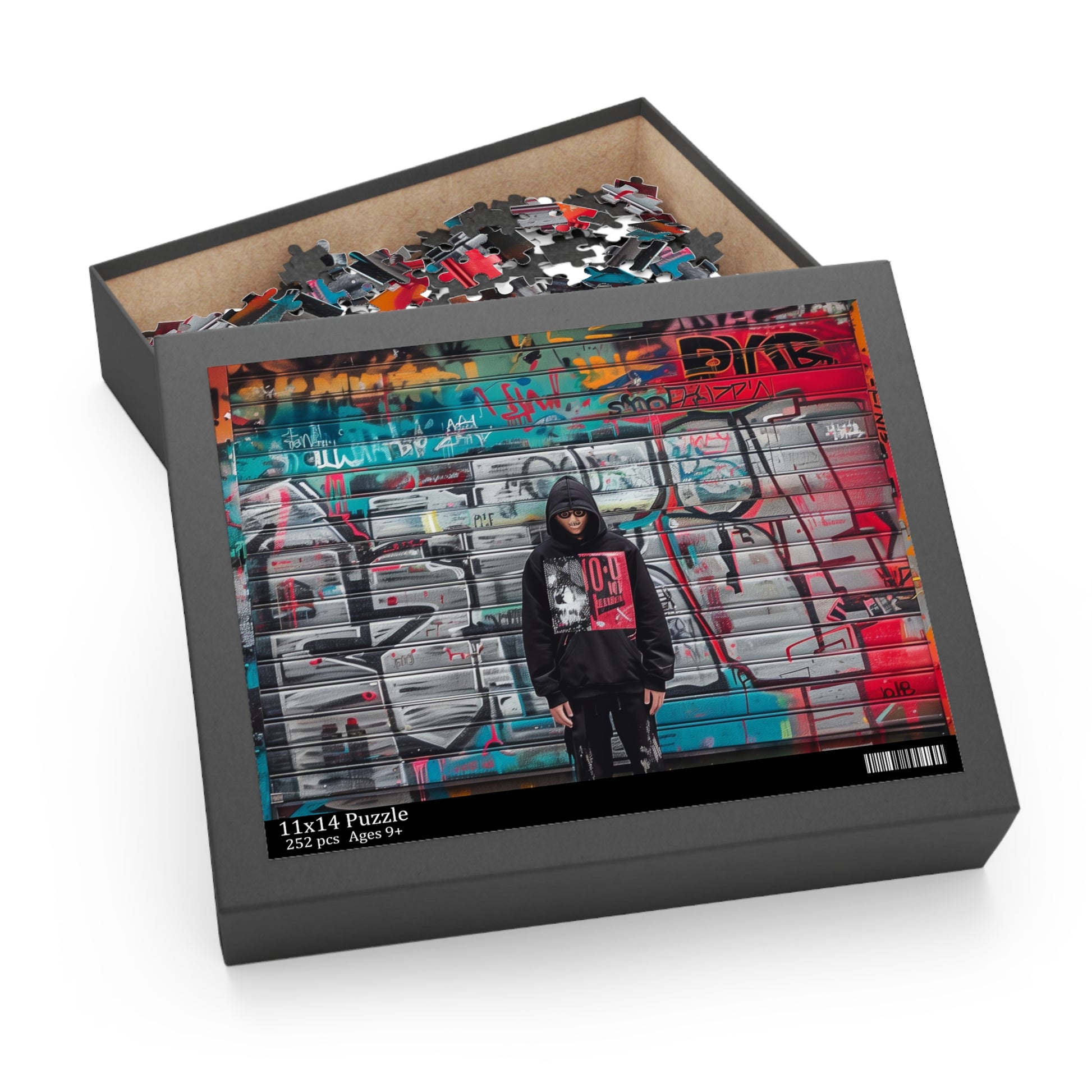 "Vibrant streetwear typography jigsaw puzzle with bold designs and intricate details"