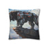 Mech Lion Roaring on a Digital Cliff — 40×40 Cushion Cover — Double-Sided Back & Concealed Zip Detail