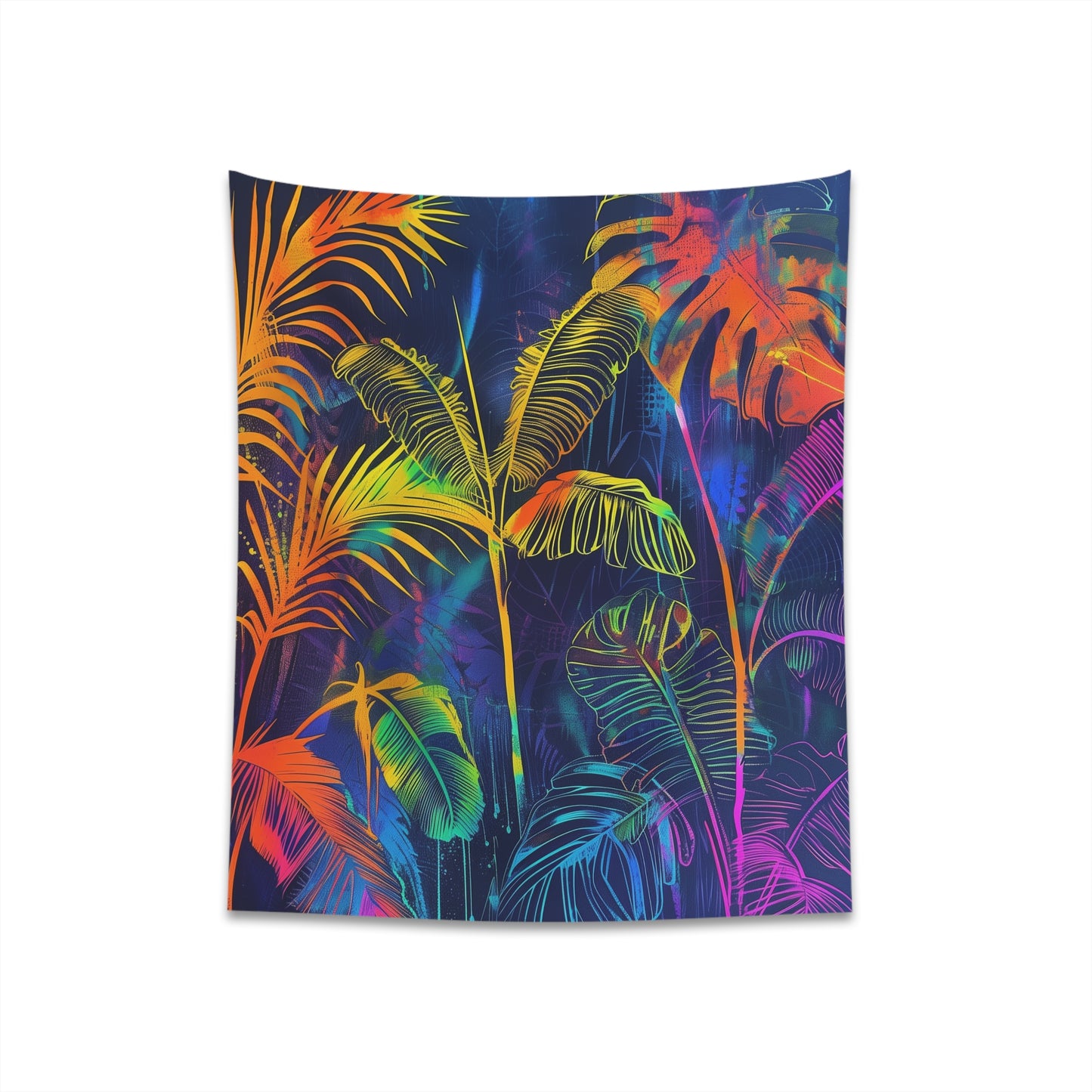 "Neon Jungle Tapestry: Vibrant Tropical Decor for All Seasons - 34" x 40" or 57" x 57" - High-Quality Material"