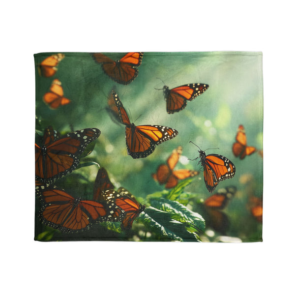 Bioengineered Butterfly Forest — Plush Fleece Throw Blanket — Draped Over Sofa & Bed Lifestyle View