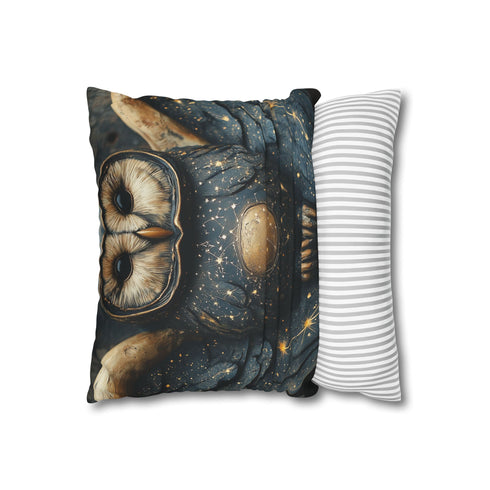 Owl with Constellation Wings (Edition II) — 40×40 Cushion Cover — Soft Brushed Fabric Texture Close-Up