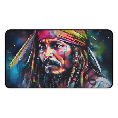 Neon Jack Sparrow desk mat with vivid watercolor design perfect for pirate enthusiasts