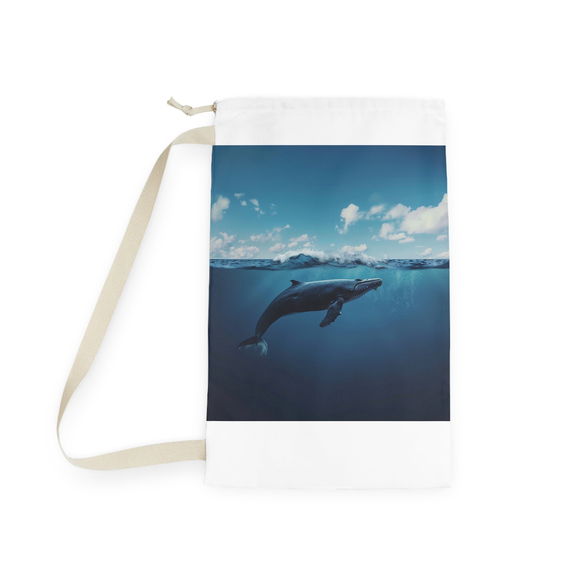 Whale Ocean Laundry Bag - Serene whale design for elegant laundry organization and transport