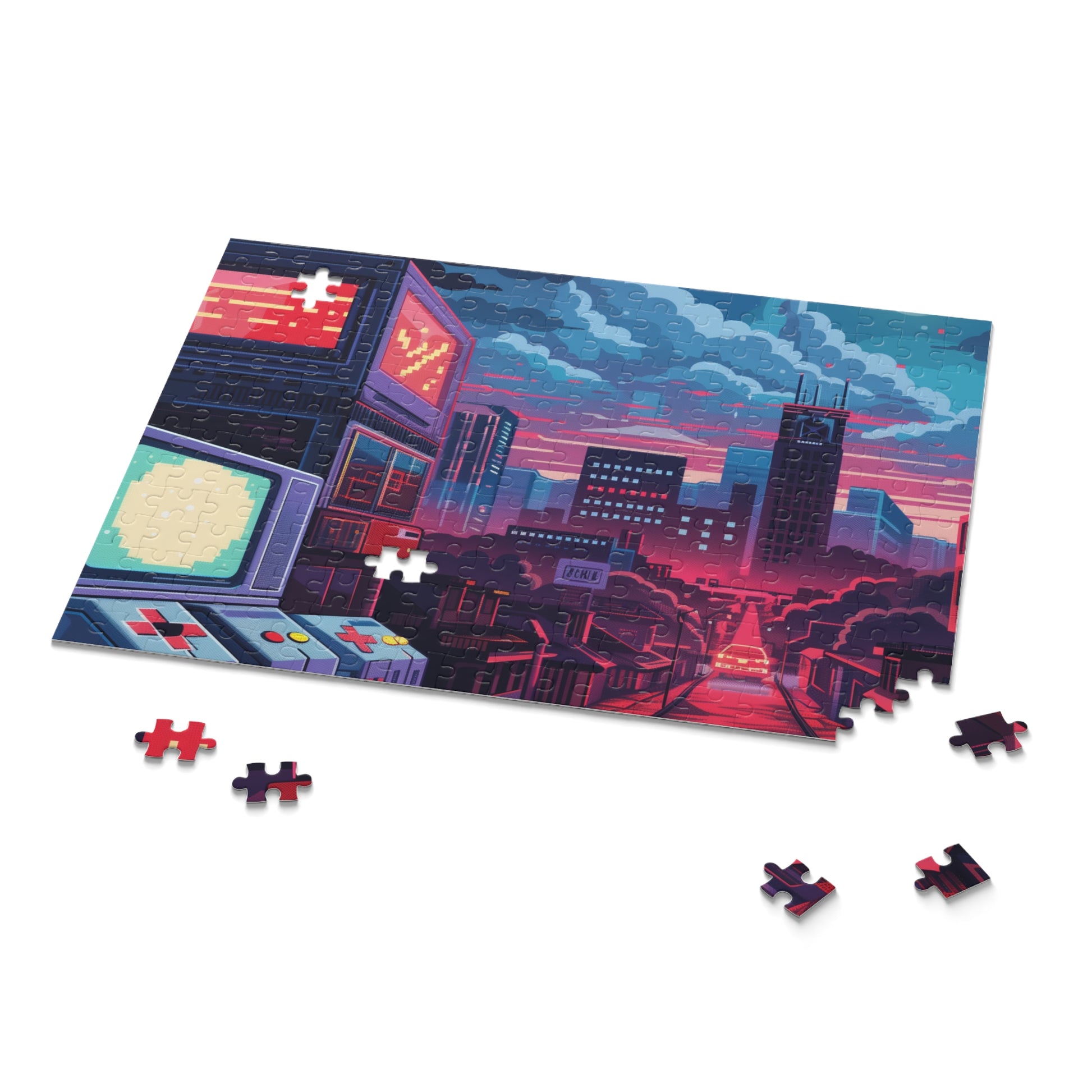 0s Pixel Game Puzzle - Retro video game jigsaw with vibrant pixel art designs for nostalgic fun