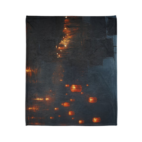 Floating Lanterns Guiding Ghost Ship Plush Fleece Throw Blanket