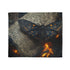 Lava Moth Resting on Burning Scroll — Plush Fleece Throw Blanket — Draped Over Sofa & Bed Lifestyle View