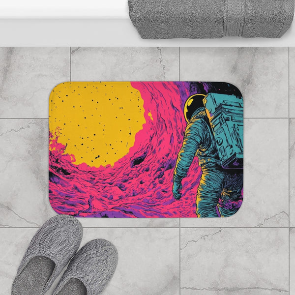 1970s Sci Fi Comic Book Luxury Memory Foam Bath Mat - Bathroom Lifestyle View