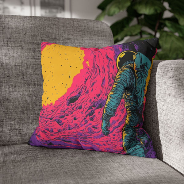 1970s Sci Fi Comic Book Style Illustration a Sp — Double-Sided Cushion Cover — Sofa & Armchair Living Room Lifestyle View