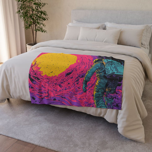 1970s Sci-fi Comic Book Style Illustration a Sp — 50×60 Plush Throw Blanket — Draped Over Sofa & Bed Lifestyle View