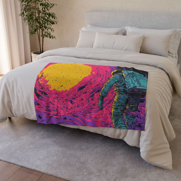 1970s Sci-fi Comic Book Style Illustration a Sp — 50×60 Plush Throw Blanket — Draped Over Sofa & Bed Lifestyle View