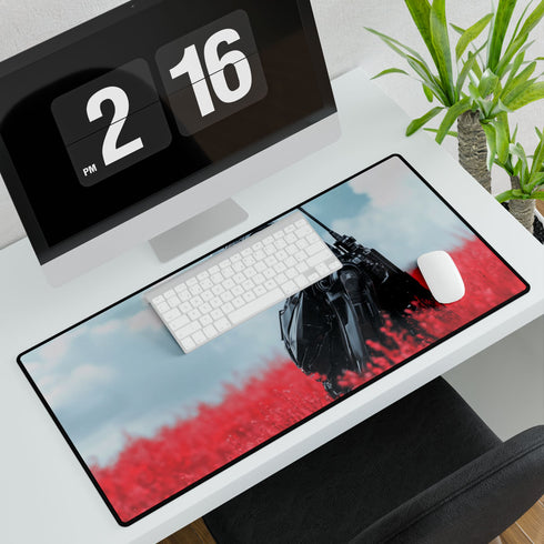 Robotic Knight Standing in Field of Red Gaming XXL Extended Desk Mat