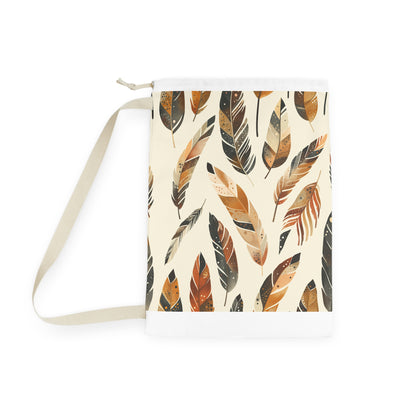 "Boho Feathers Laundry Bag - Stylish laundry transport with seamless feather pattern, practical & fashionable"