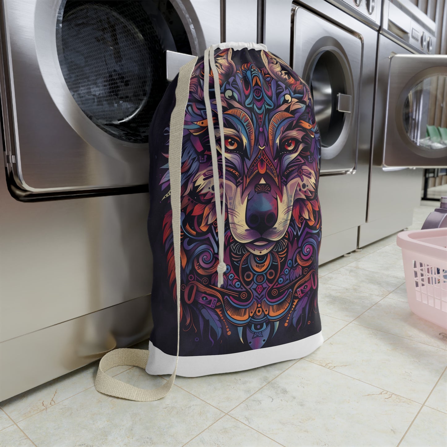 "Animal Totem Laundry Bag - Durable tribal design for laundry room flair"