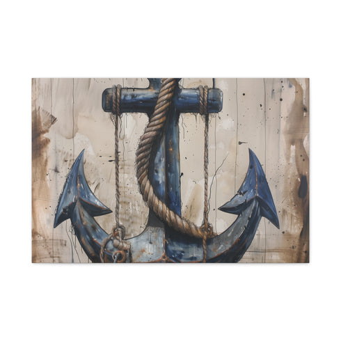 Nautical Anchor and Rope — Canvas Wall Art — Living Room Wall Lifestyle View
