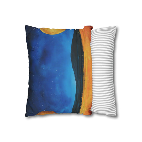 Sunflower Field under Double Moons (Edition II) — 40×40 Cushion Cover — Soft Brushed Fabric Texture Close-Up
