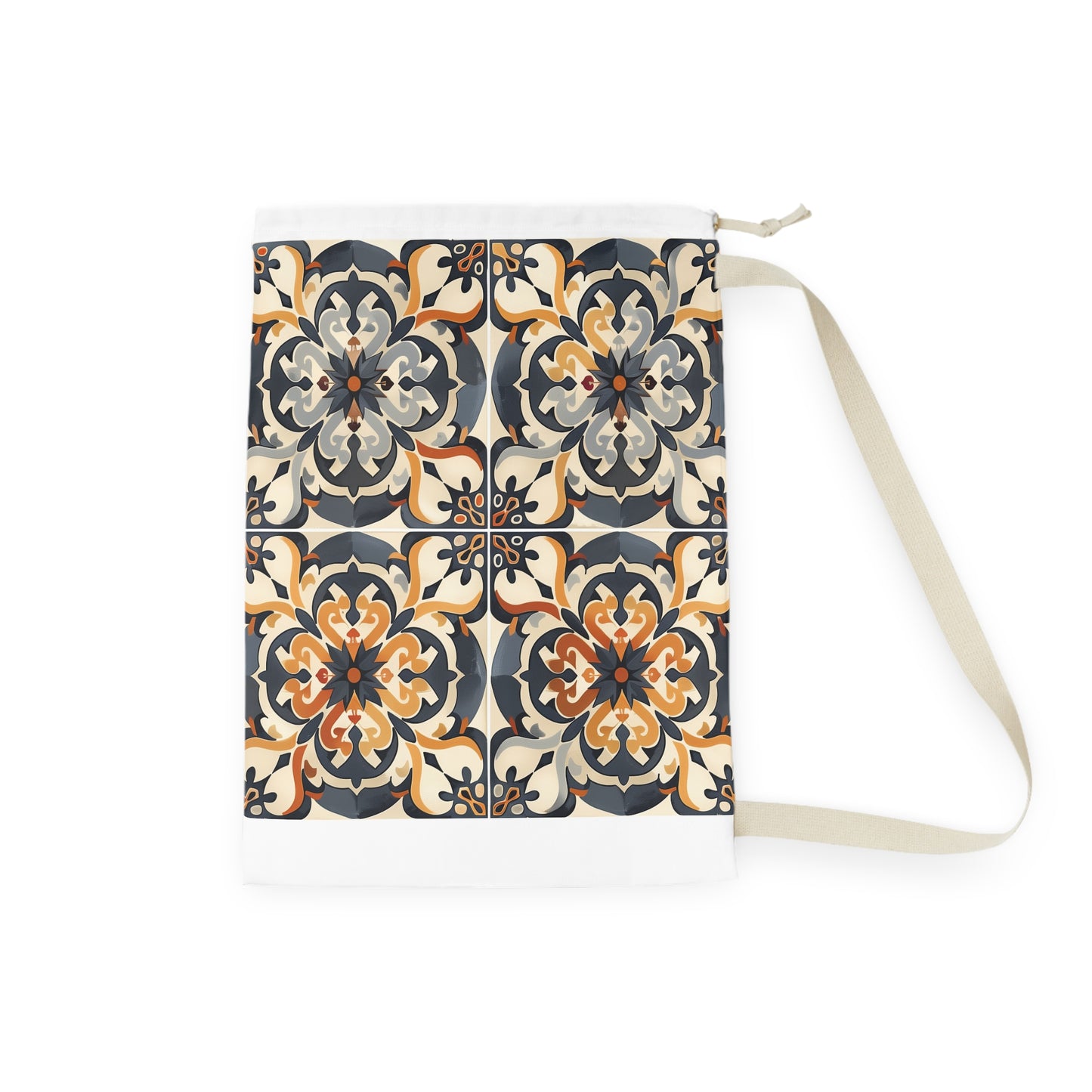 "Artisan Tile Laundry Bag - Stylish laundry bag with tile-inspired print for sophisticated spaces"